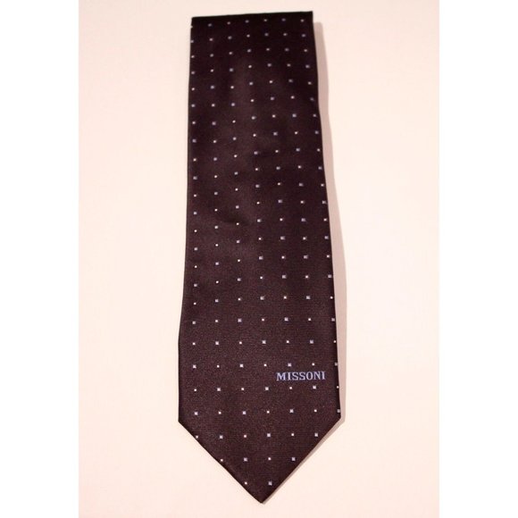 MISSONI ITALY Navy Dotted Print DRESS TIE Cravatte 100% SILK Logo BRANDED - Picture 1 of 2